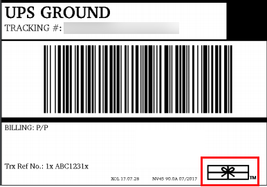 Exemple d'étiquette UPS avec l'icône du colis indiquant l'envoi EOD
