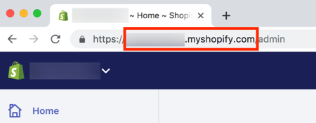 L'URL de la boutique Shopify dans le navigateur avec myshopify.com en surbrillance.