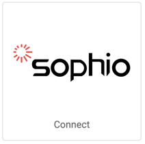Logo Sophio sur un bouton carrée en forme de tuile indiquant « Connecter ».
