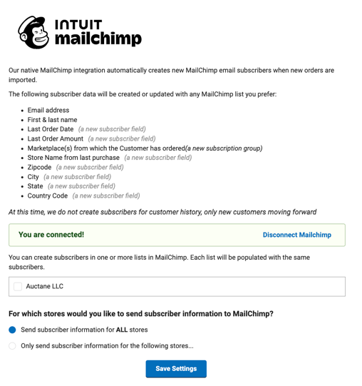 Sélectionner un compte MailChimp