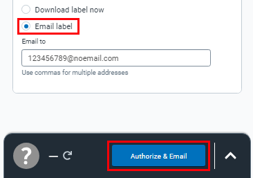 L'étiquette de courriel est sélectionnée dans le panneau de configuration des retours. Le bouton pour générer l'étiquette indique Autoriser et envoyer.