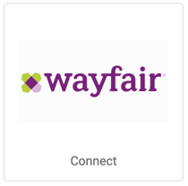 Wayfair logo tile. Button that reads, Connect