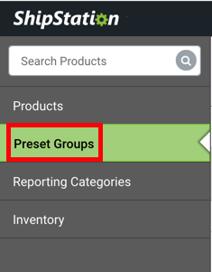 V3 Product sidebar Preset Groups option highlighted.