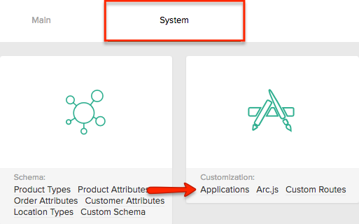 Mozu Systems tab with arrow point to Customization option.