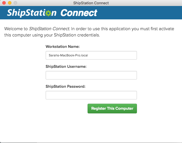 Enregistrer le menu ShipStation Connect dans MacOS.
