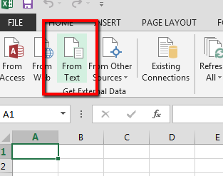Interface utilisateur Excel avec l'icône À partir de texte en surbrillance.