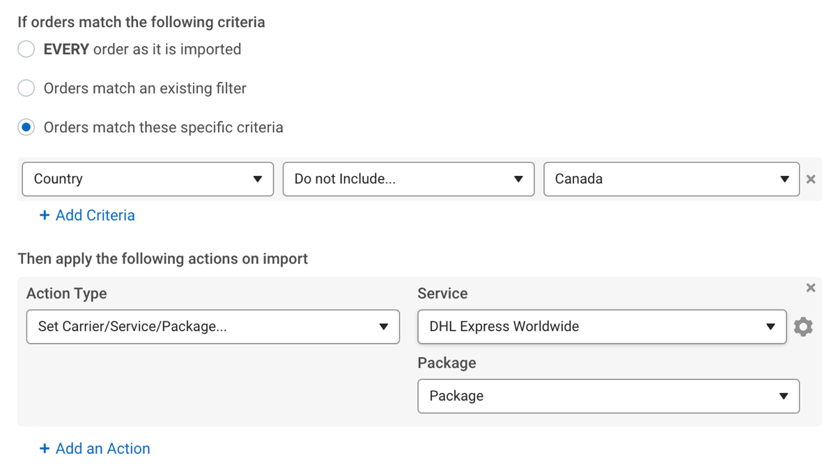 Automation Rules. Example for when to use International Shipping