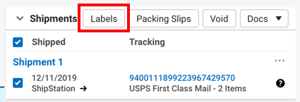 V3 order details. Red box highlights the Print Label action in the shipment record section.