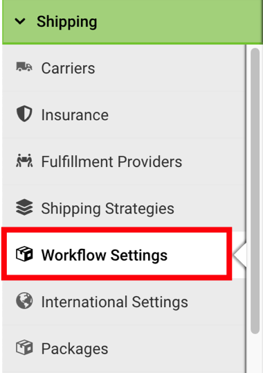 Settings Sidebar: Account dropdown. Red box highlights Workflow Settings option.