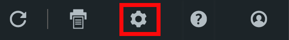 Closeup of Toolbar. The red box highlights the icon for Settings.