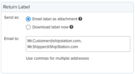 Return Label section with Email Label as attachment selected.