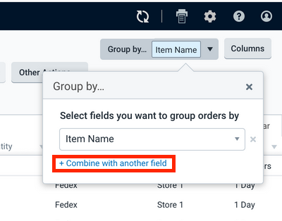 Group by menu with Item Name selected and +Combine with another field option highlighted