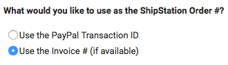 Sélection du numéro de commande de connexion PayPal avec l'option Utiliser le numéro de facture sélectionnée.
