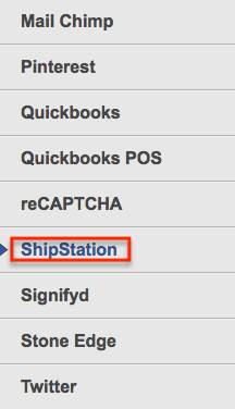 Menu des applications CoreCommerce ouvert avec l'option ShipStation en surbrillance.