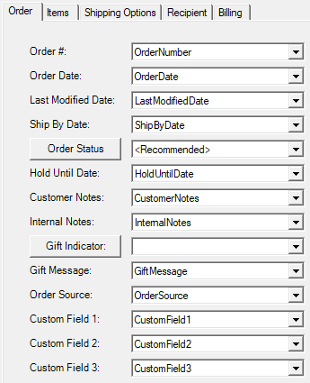 ODBC Client import mapping order tab