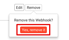 Webhooks supprime la fenêtre contextuelle de confirmation avec le bouton Oui, je veux le supprimer en surbrillance.