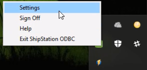 ODBC client Edit with Settings option selected.
