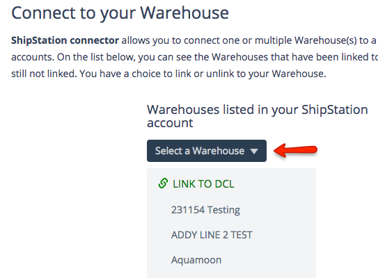 DCL Select a Warehouse menu