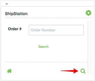 Menu de recherche Zendesk ShipStation avec une flèche pointant vers l'icône en forme de loupe.