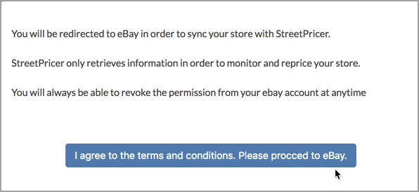 Streetpricer Agree to Terms and Conditions button.