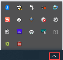 The show hidden icons arrow is highlighted in the desktop toolbar.