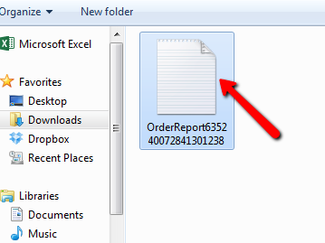 Fichier CSV sélectionné dans Windows Excel avec une flèche pointant vers le fichier.