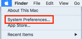 Le menu principal Mac (icône de pomme) ouvert avec l'option Préférences de système sélectionnée.