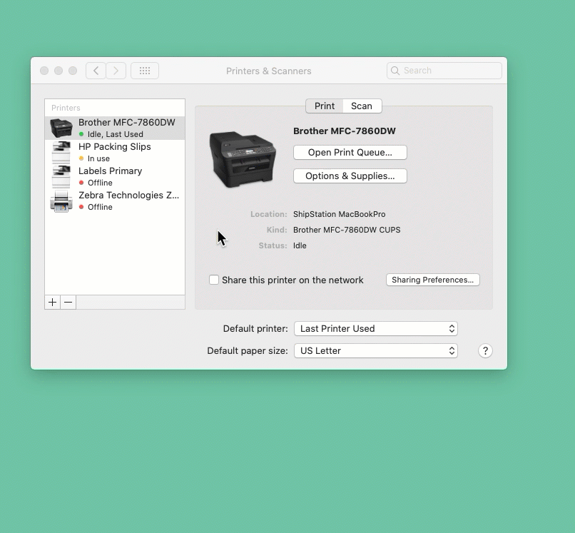 Imprimantes et scanneurs Mac. Ouvrez la fenêtre Ajouter une imprimante, sélectionnez une imprimante, sélectionnez le pilote dans le menu Utiliser, puis cliquez sur le bouton Ajouter.