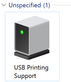Unspecified printer icon in list of available printers connected to Windows device.